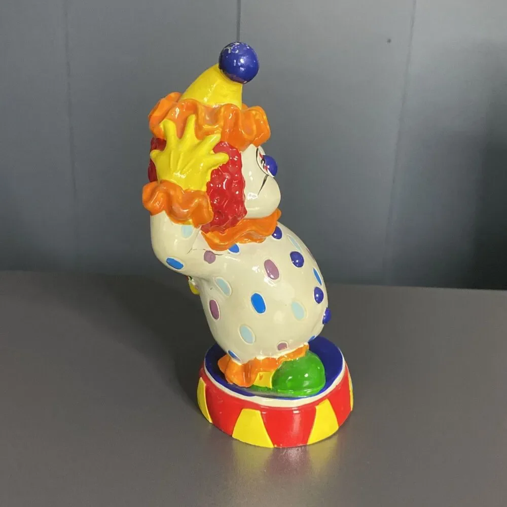 Vintage Clown Plastic Coin Piggy Bank Made in Taiwan 7.5” Tall Colorful Smiling